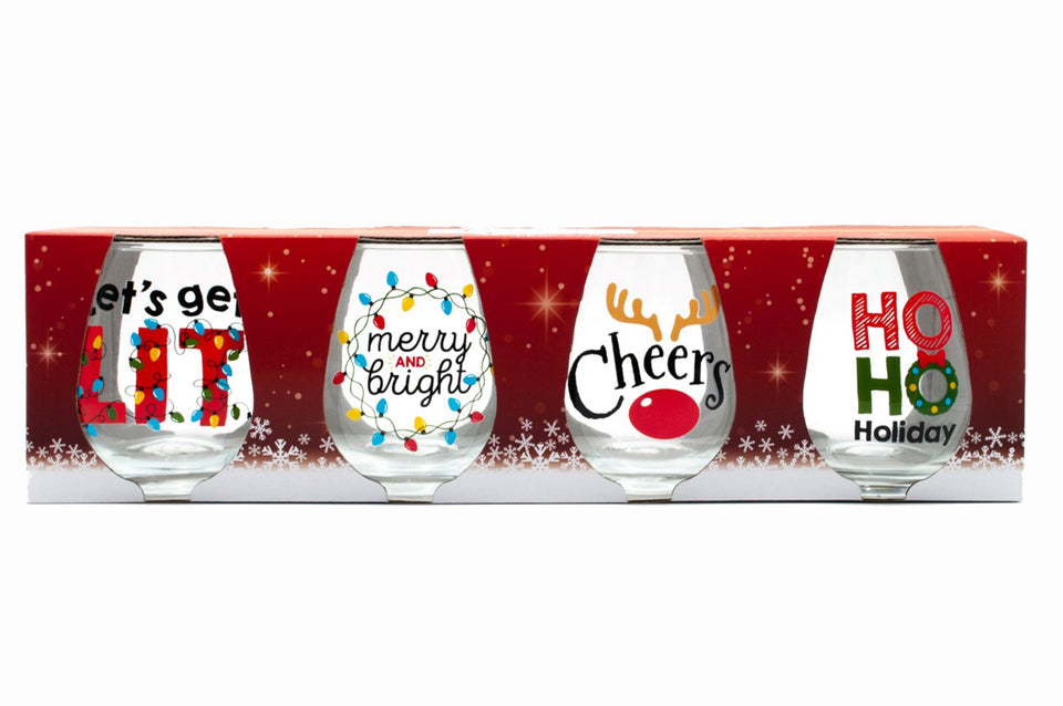 CHRISTMAS STEMLESS WINE GLASSES SET 4