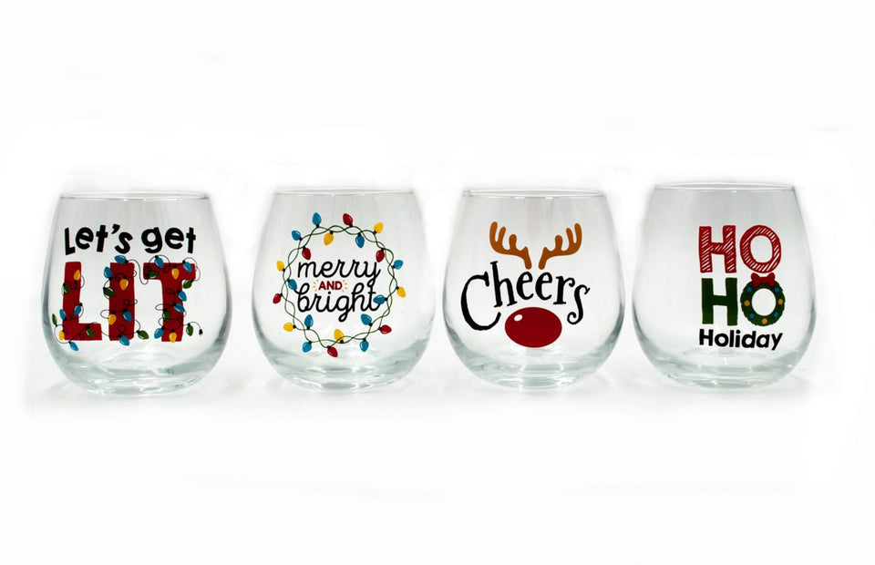 CHRISTMAS STEMLESS WINE GLASSES SET 4