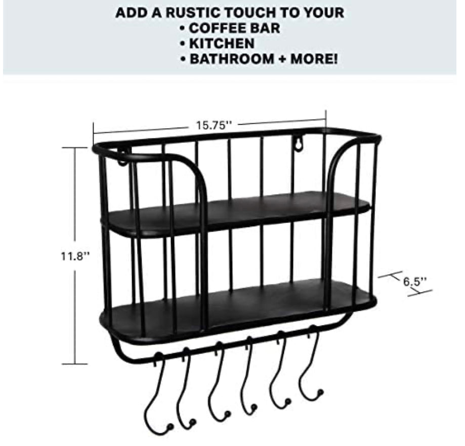 Farmhouse Wall Shelf with Towel Bar and Hooks