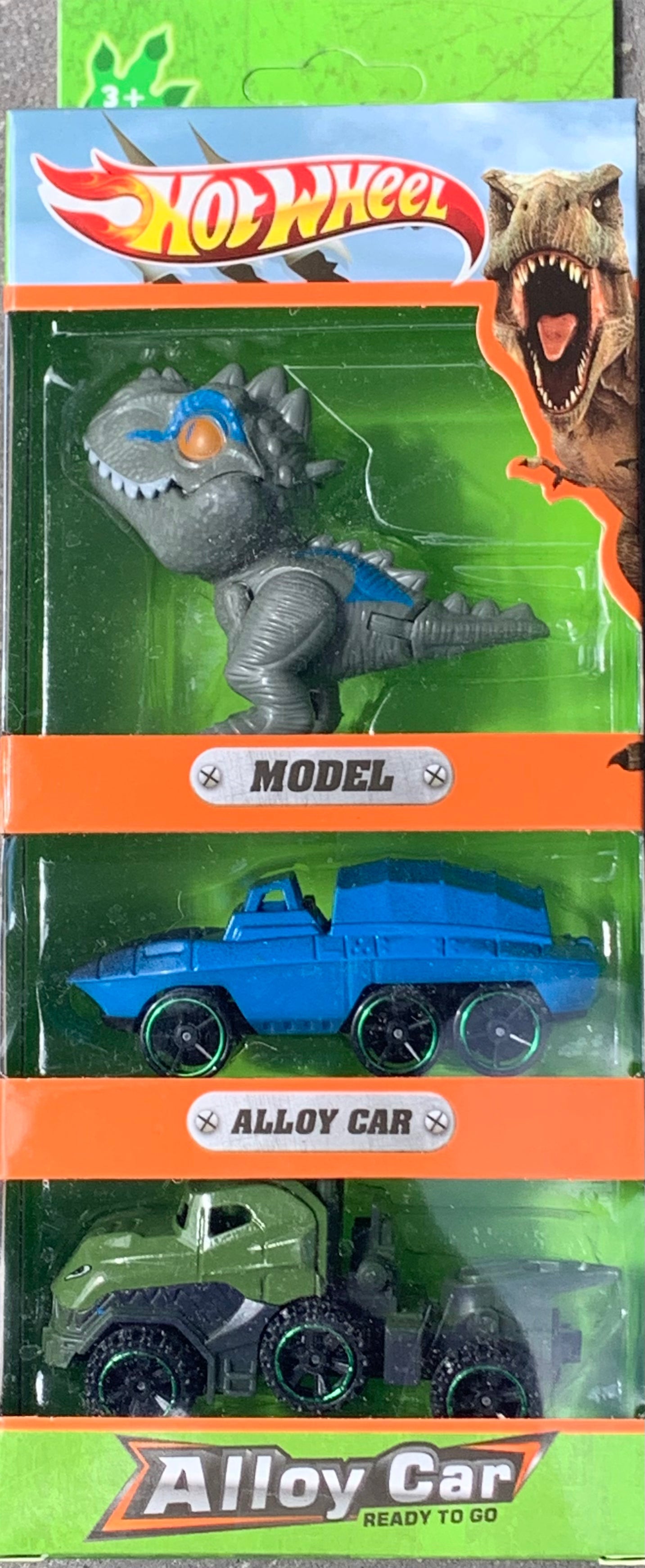 Hot wheels and dinosaur