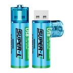 1000mAh Lithium USB Rechargeable AA Battery 2 pce