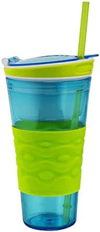 Snackeez Travel Snack & Drink Cup with Straw, Blue