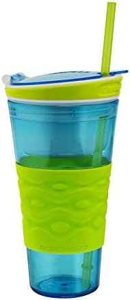 Snackeez Travel Snack & Drink Cup with Straw, Blue