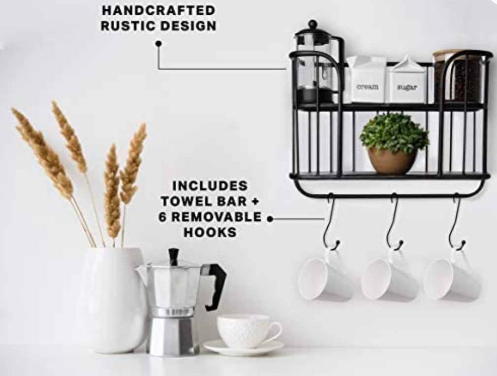 Farmhouse Wall Shelf with Towel Bar and Hooks