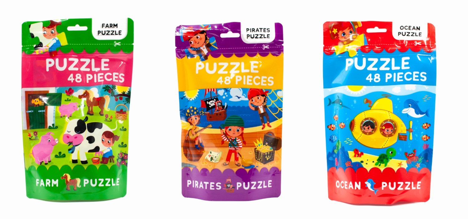 3 set Puzzle Bags Ocean, Pirates, Farm
